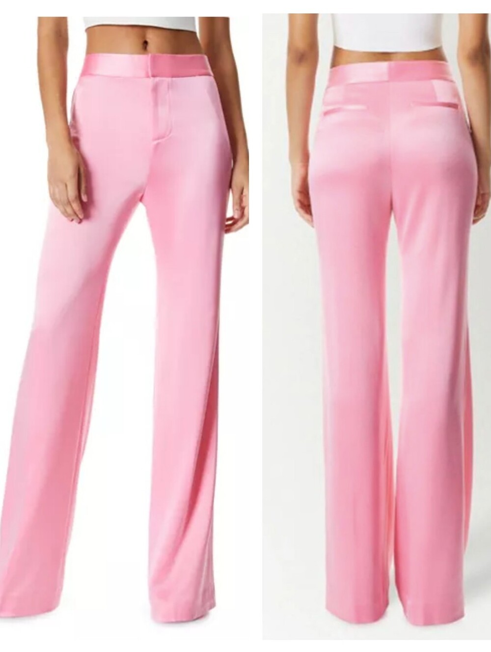 Alice + Olivia Deanna Satin High-waisted Bootcut Pants In Primrose Size 6